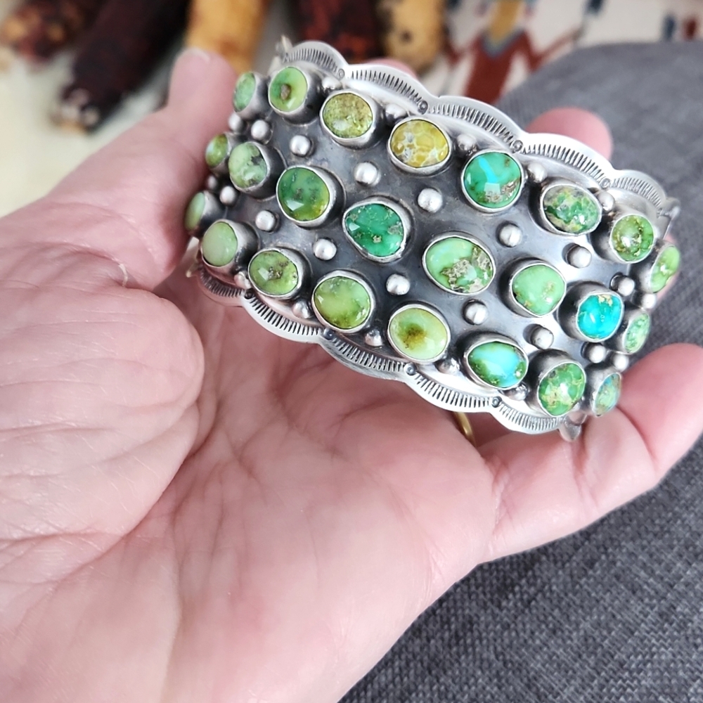Large NWOT Native American Navajo 24 Turquoise Stone & Sterling Cuff Bracelet💙 - Picture 15 of 16